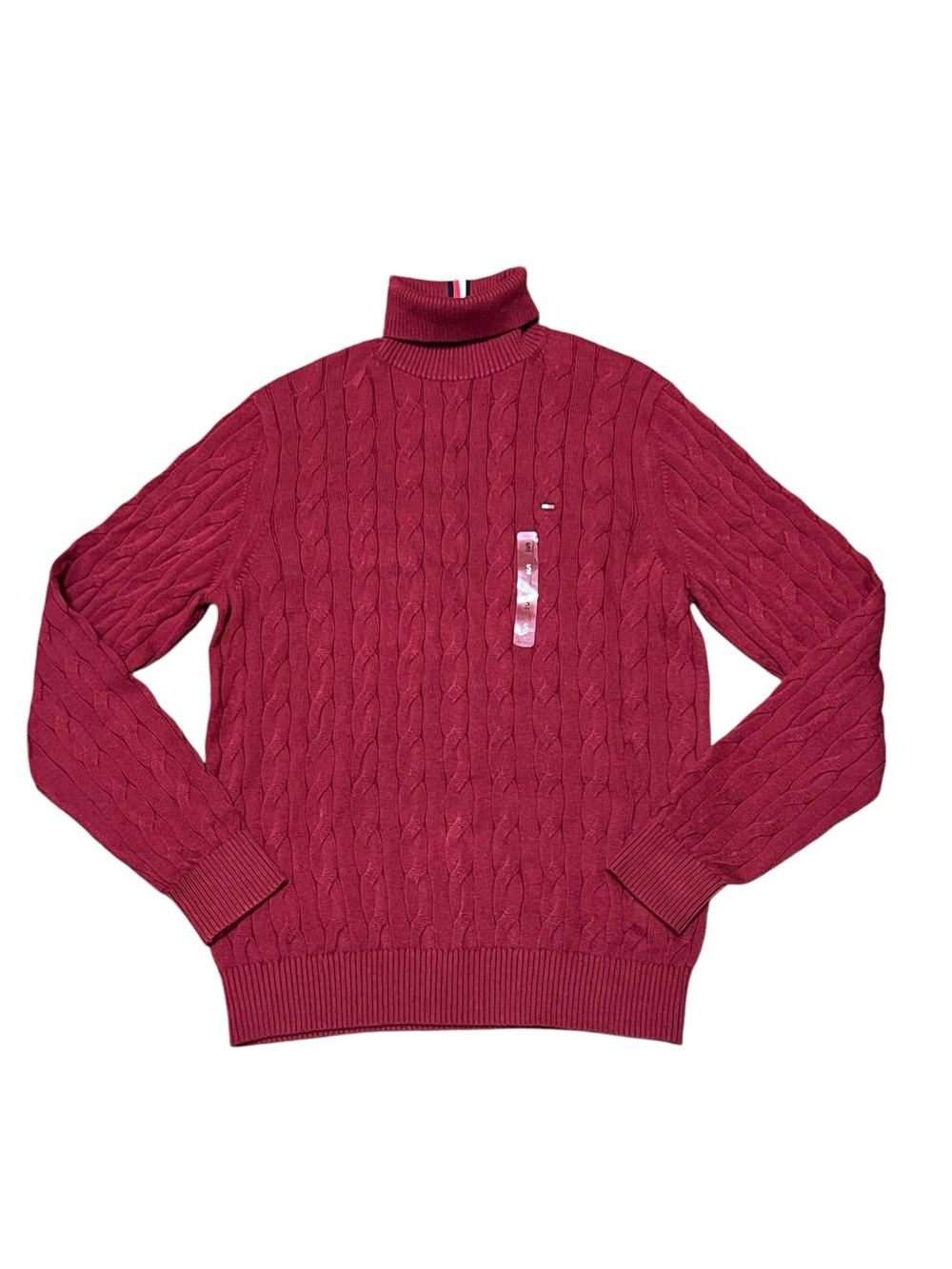 Tommy Hilfiger Men’s Burgundy Cable Knit Turtleneck Sweater Size S NWT